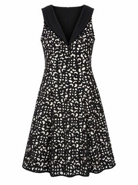 XSCAPE Black Nude Laser Cut Fit & Flare Dress Size 6